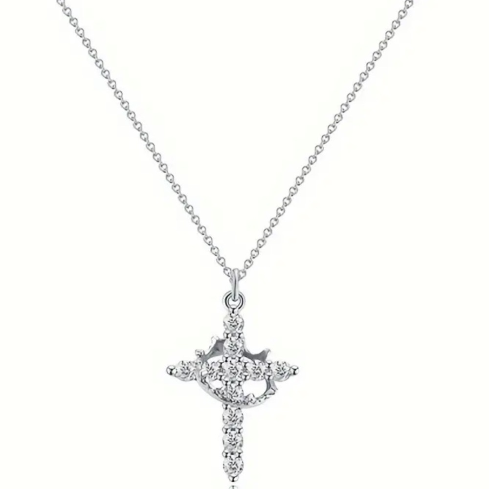Silver Cross and Crown Necklace, Golden Crown and Cross Necklace